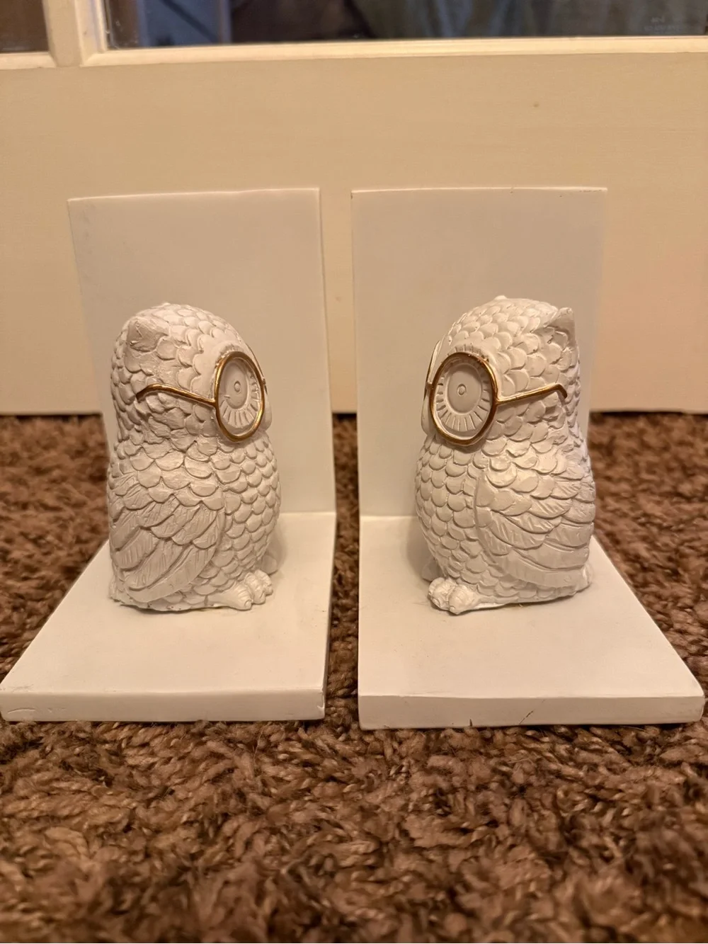 Hobby Lobby White Owl Bookends with Gold Glasses - Picture 3 of 9